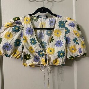 Floral Puff Sleeve Crop Top